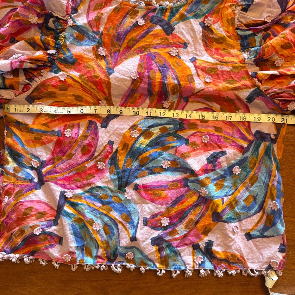 FARM Rio Pink Multicolor Puff-Sleeve Colored Bananas Print Blouse Large - Picture 9 of 11